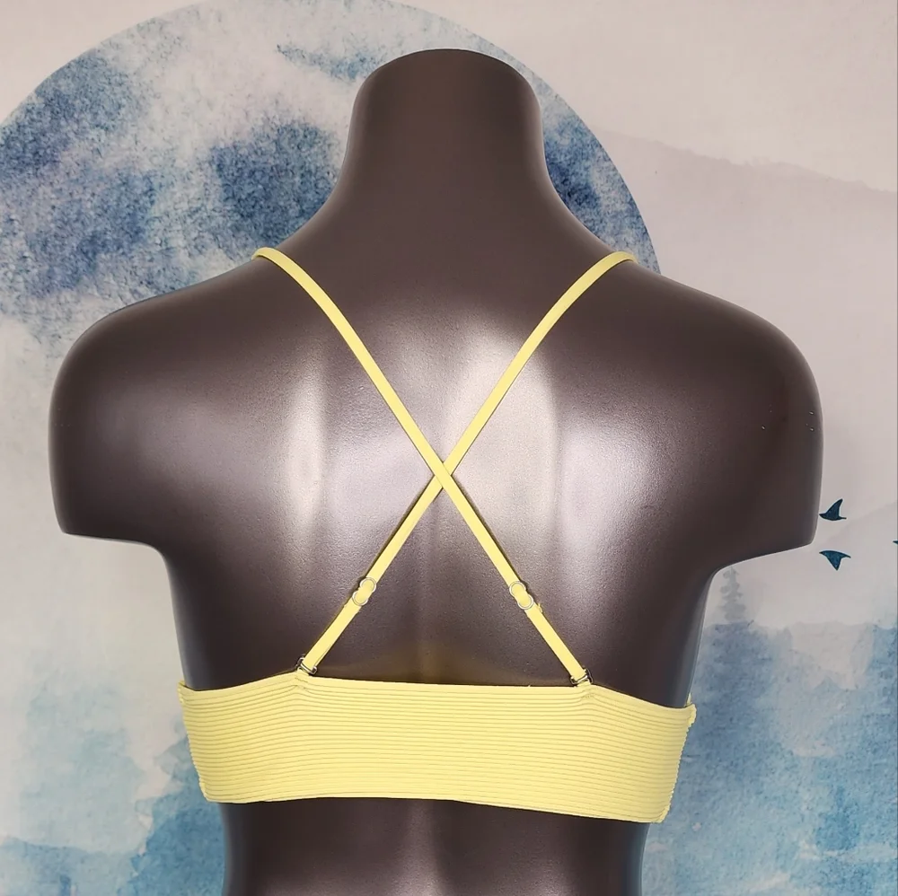 H&M Ribbed Yellow Triangle Bikini Top Size 10 - Picture 7 of 9